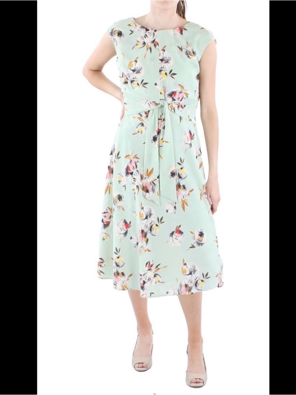 Womens Floral Print Midi Shift Dress Green Size 12 By Lauren Ralph Lauren
